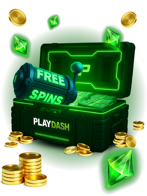 PLAYDASH neon promotion crate with coins and gems